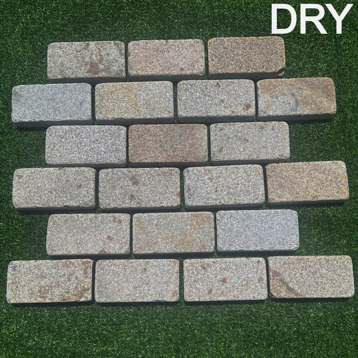 yellow granite setts tumbled 200 x 100 x 50