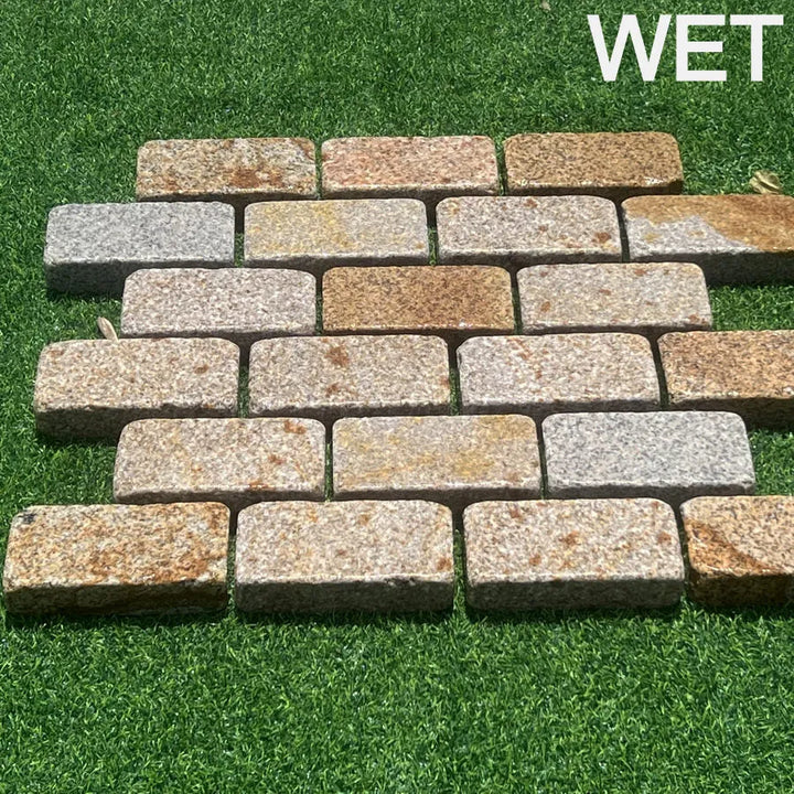 gold granite setts tumbled 200 x 100 x 50